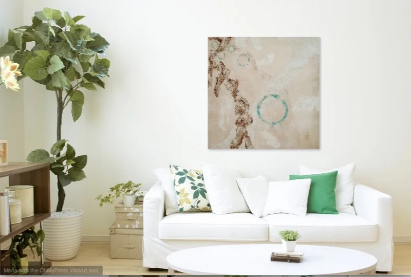 Calm Pursuit - 36" x 36" shown in living room setting.