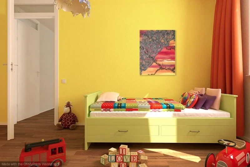 Shown in a yellow room.