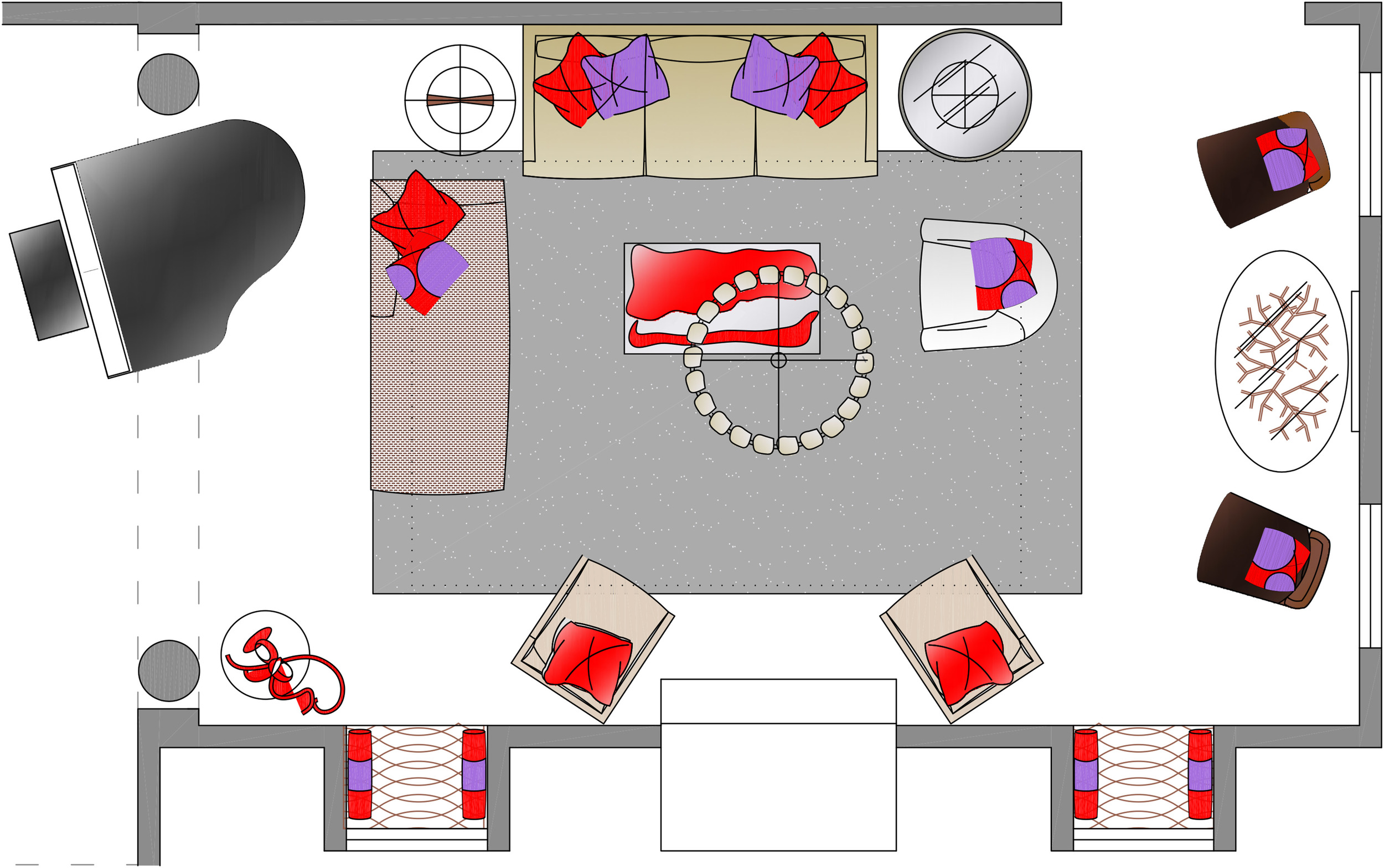 AutoCad layout displaying pillow placements