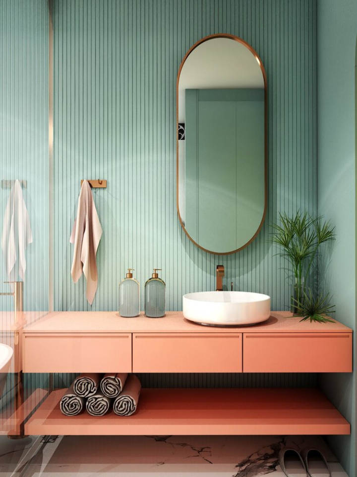 Modern minimalist bathroom interior, modern bathroom cabinet