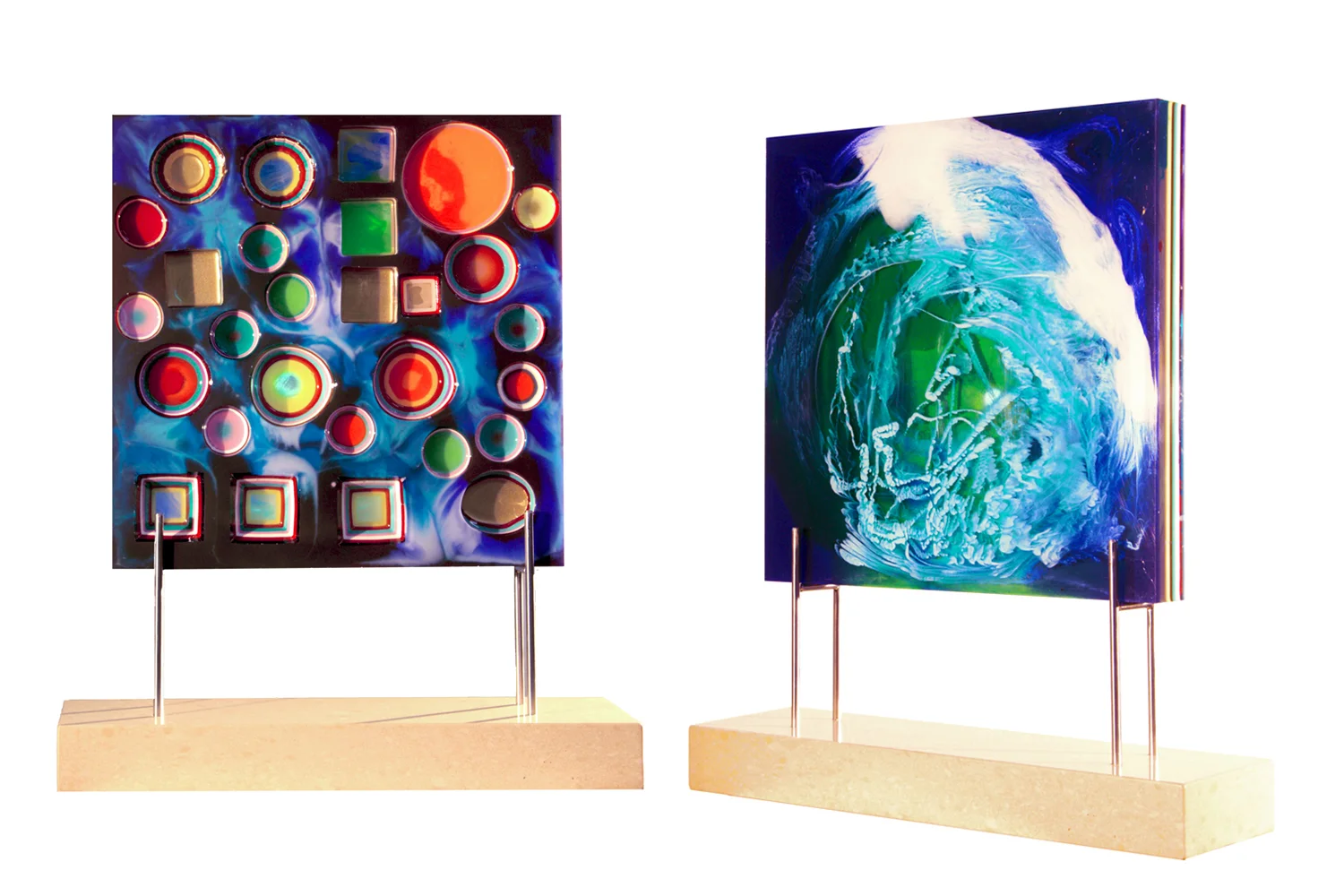   Layered Navy Sculpture  2014  (front and back) 16" x 16" x 2" Epoxy resin, pure pigments 
