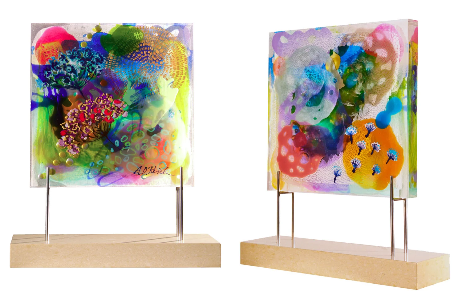   Layered Floral Sculpture  2014  (front and back) 16" x 16" x 2" Epoxy resin, pure pigments, mixed media  Sold  