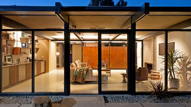The 1950s post-and-beam in Sherman Oaks was restored and updated in keeping with architect Richard Dorman's original footprint. 