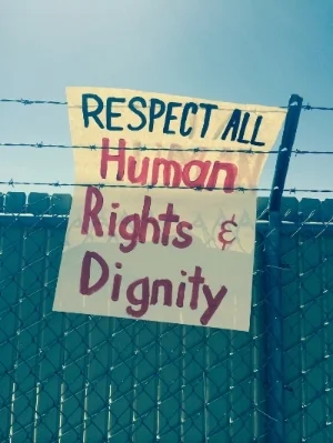 Protest sign in Artesia, New Mexico at the Family Detention Center. August 2014.