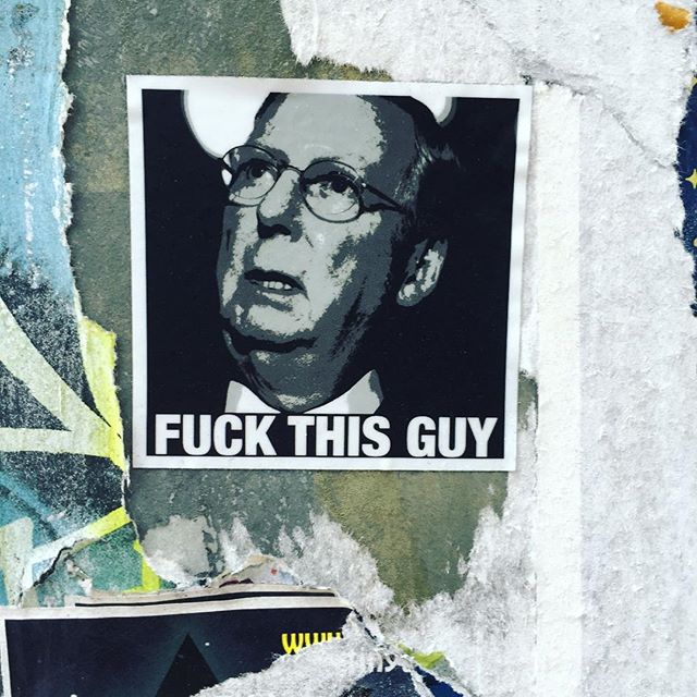 Nuf said. #dcstickers #slaptag #slaptags #streetart #graffitiart #stickerporn #gop #mitchmcconnell #leadermcconnell #asshat