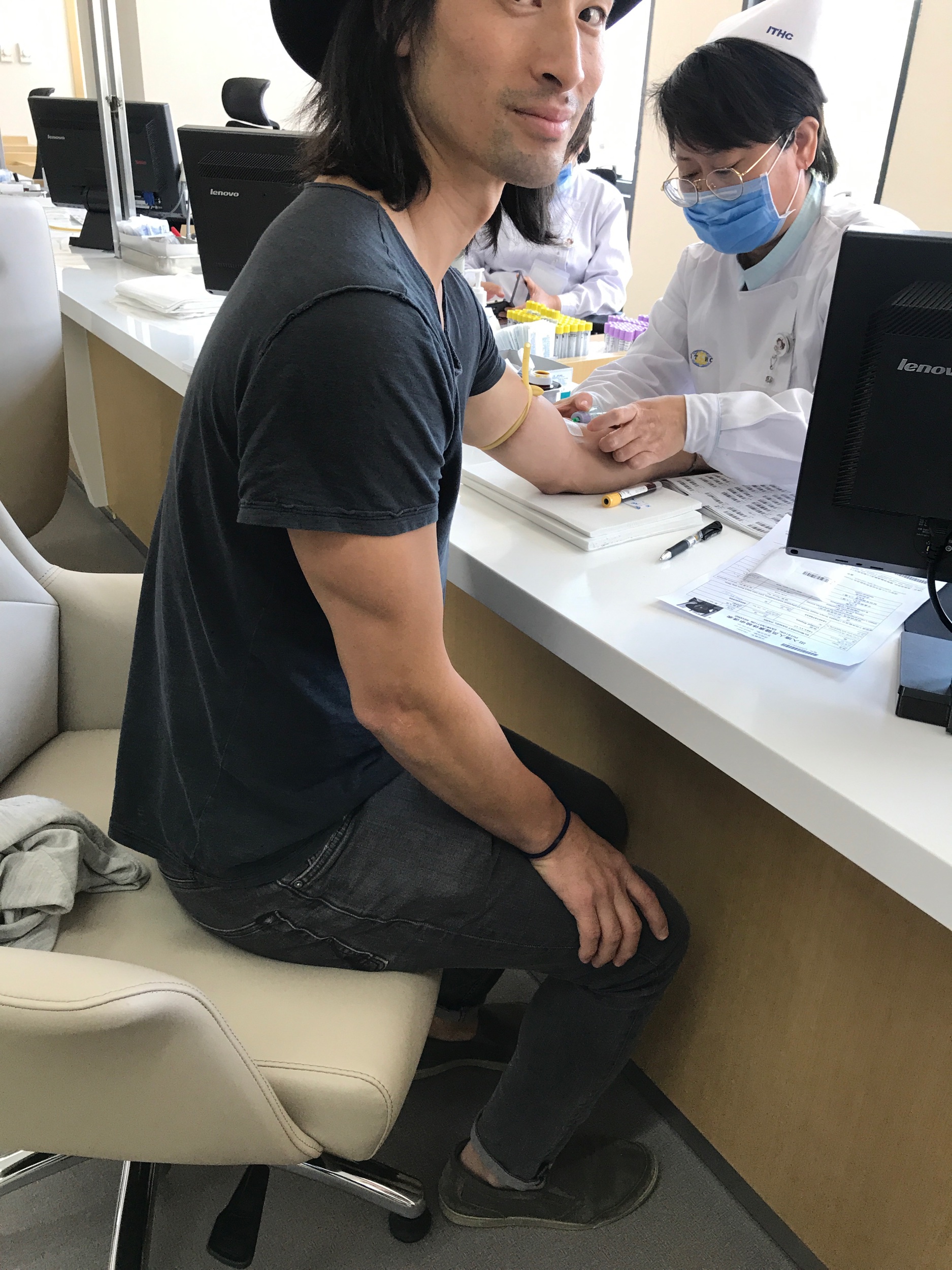 Taking blood.