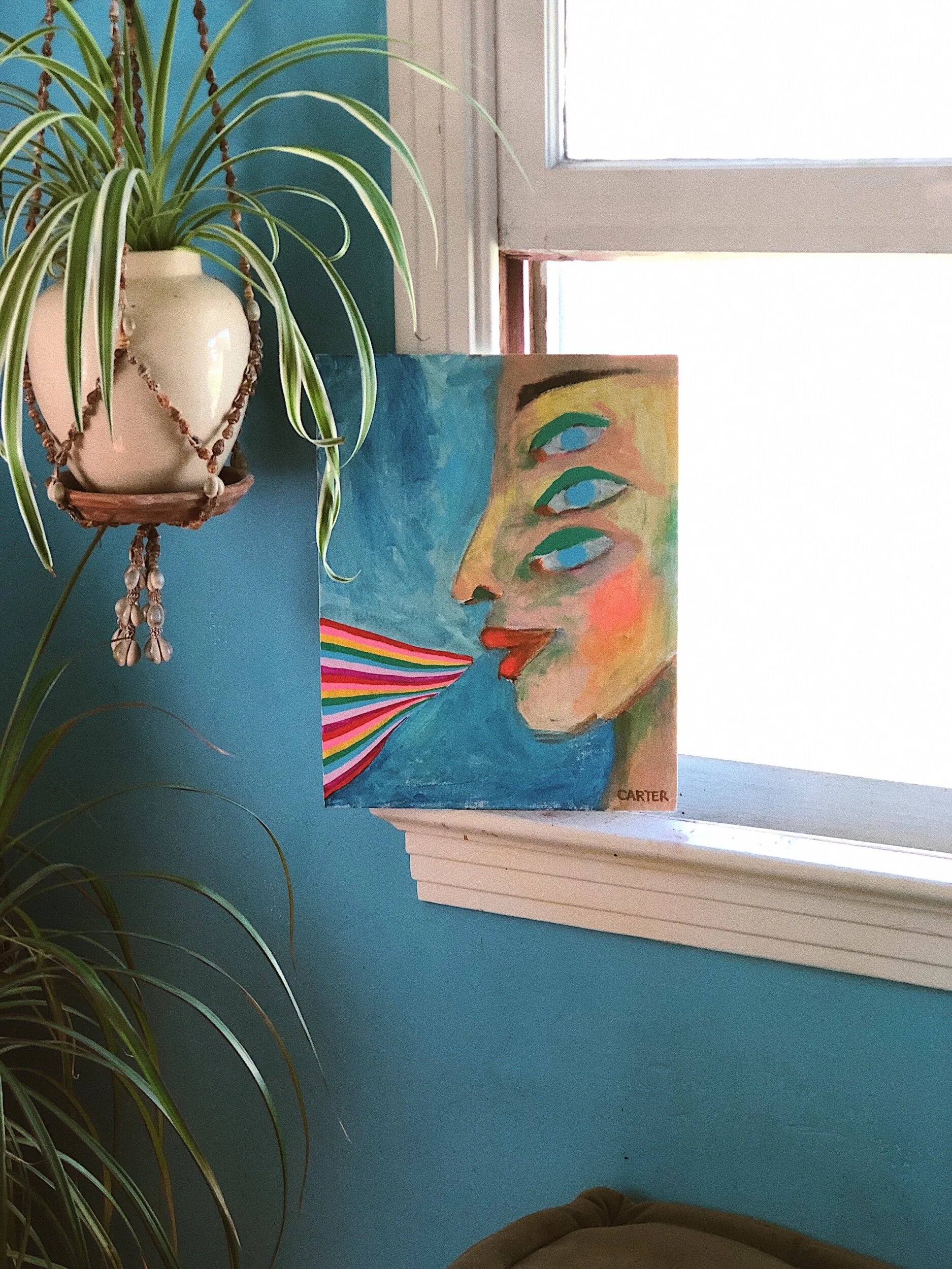 kelsea carter, california artist, portrait painting, cosmic painting, rainbow painting, eyes painting, witchy art, spiritual art, spiritual painting