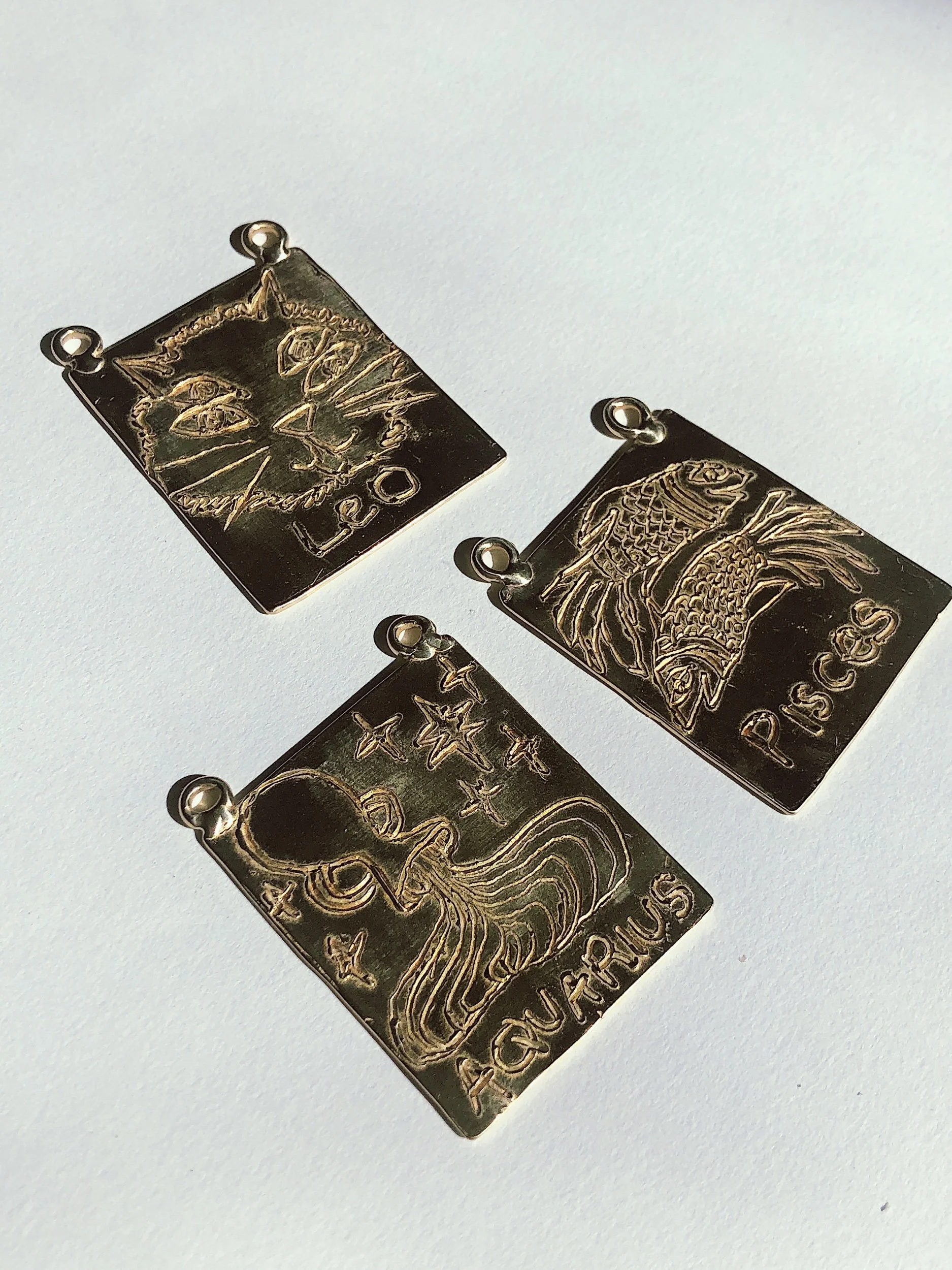 zodiac jewelry, astrology, Aquarius, leo, Pisces, pendant, art jewelry, statement necklace, hand drawn, spiritual art, cosmic jewelry, london witch