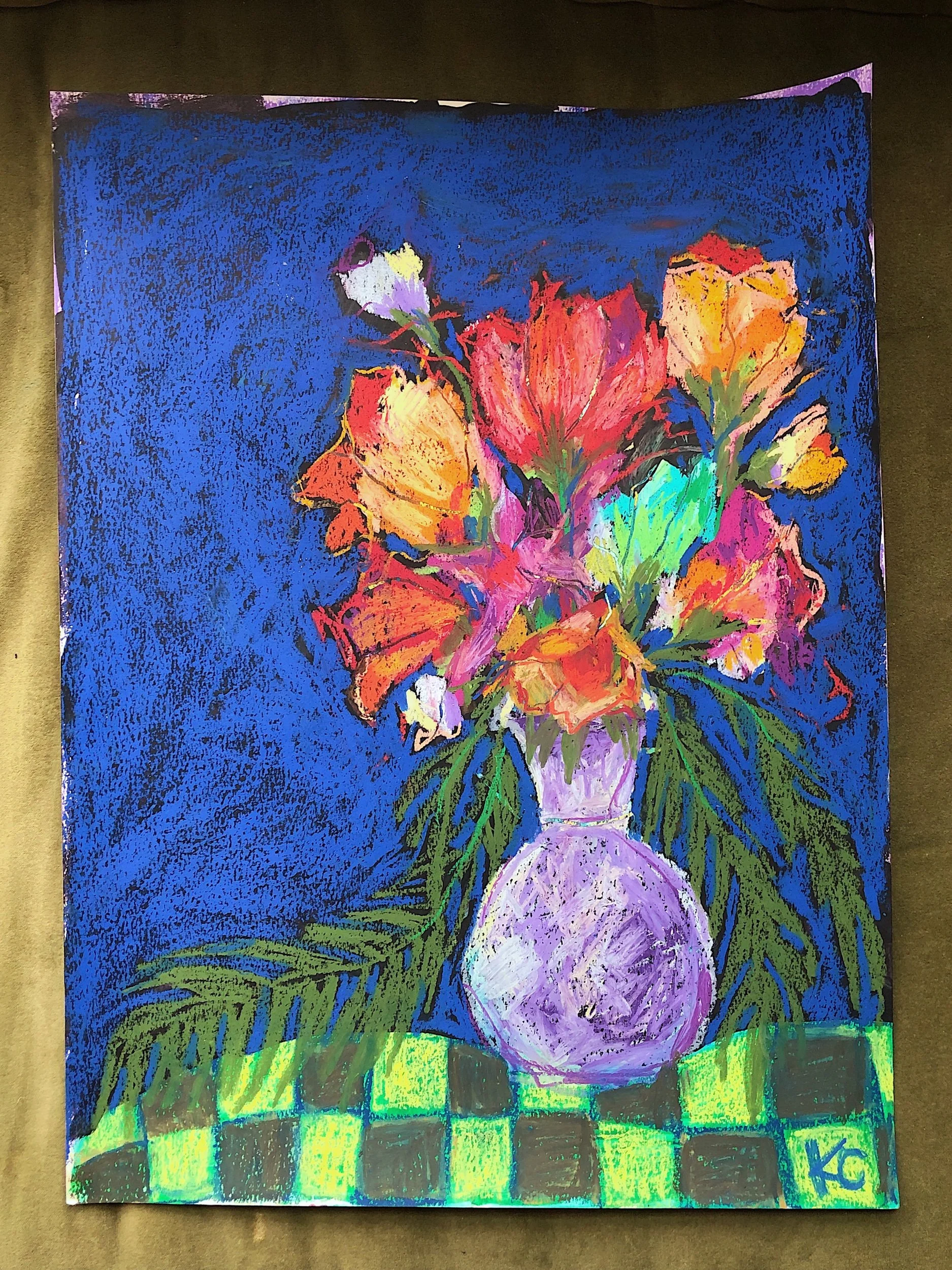 oil pastels, poster painting, flower painting, colorful art, blue period, california artist, new york art, loft decor, impressionism, expressionism