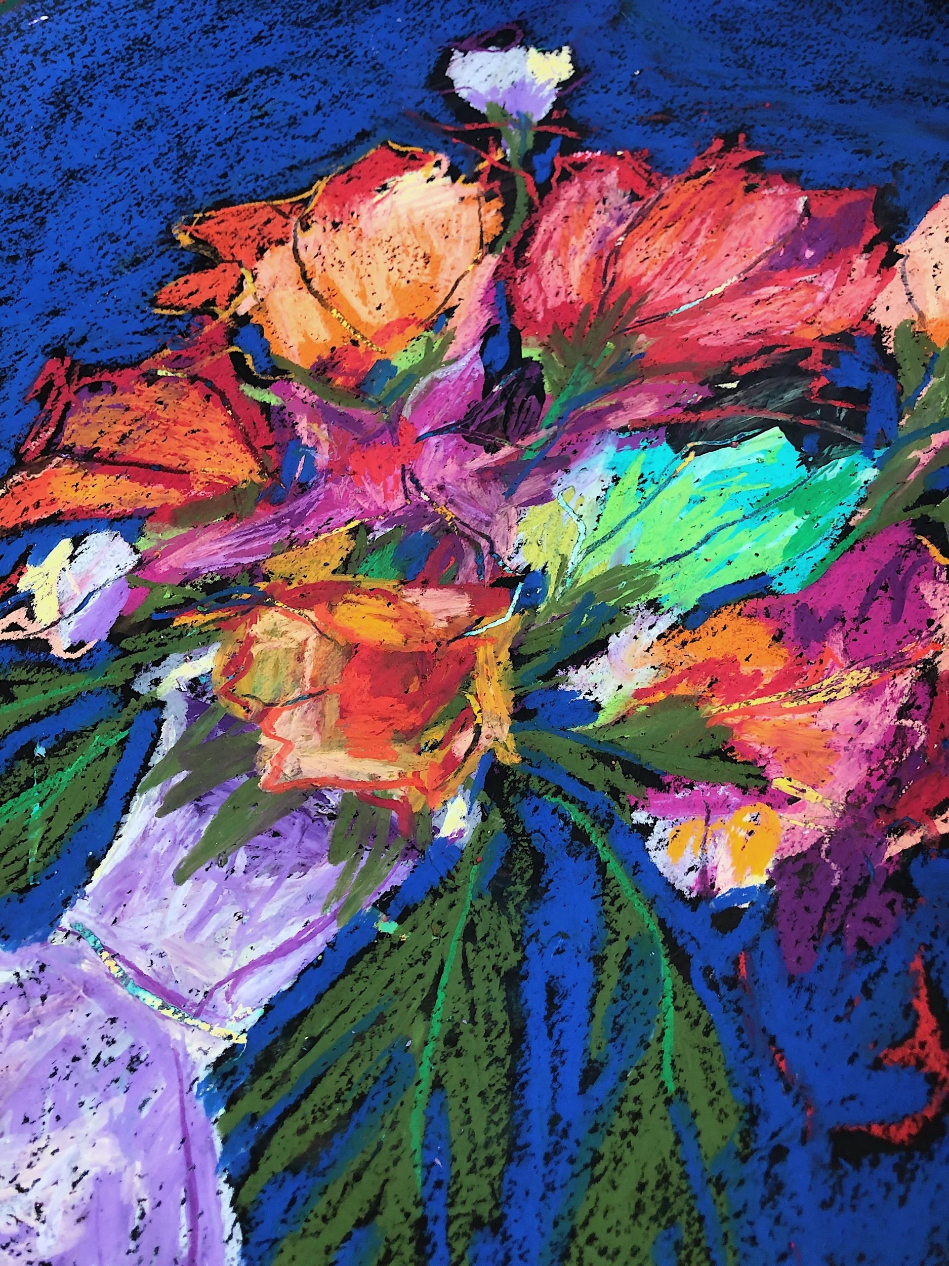 flower oil pastels poster art, painting on paper, artist expressionism, loft painting, artist painting, flower painting, colorful painting