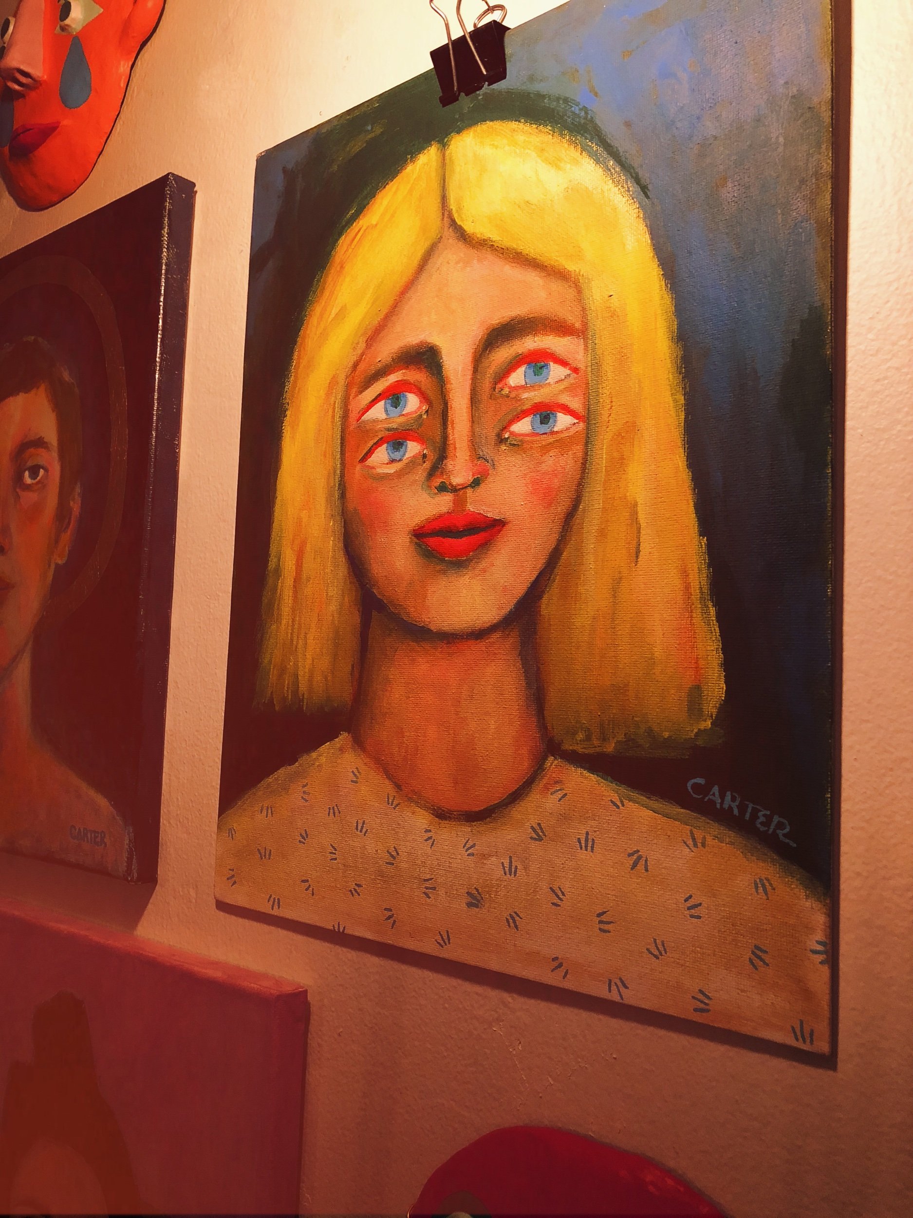 childrens art, child painting, spiritual painting, spirit guides, los angeles artist, conscious art, alien art, colorful portrait, portrait painting