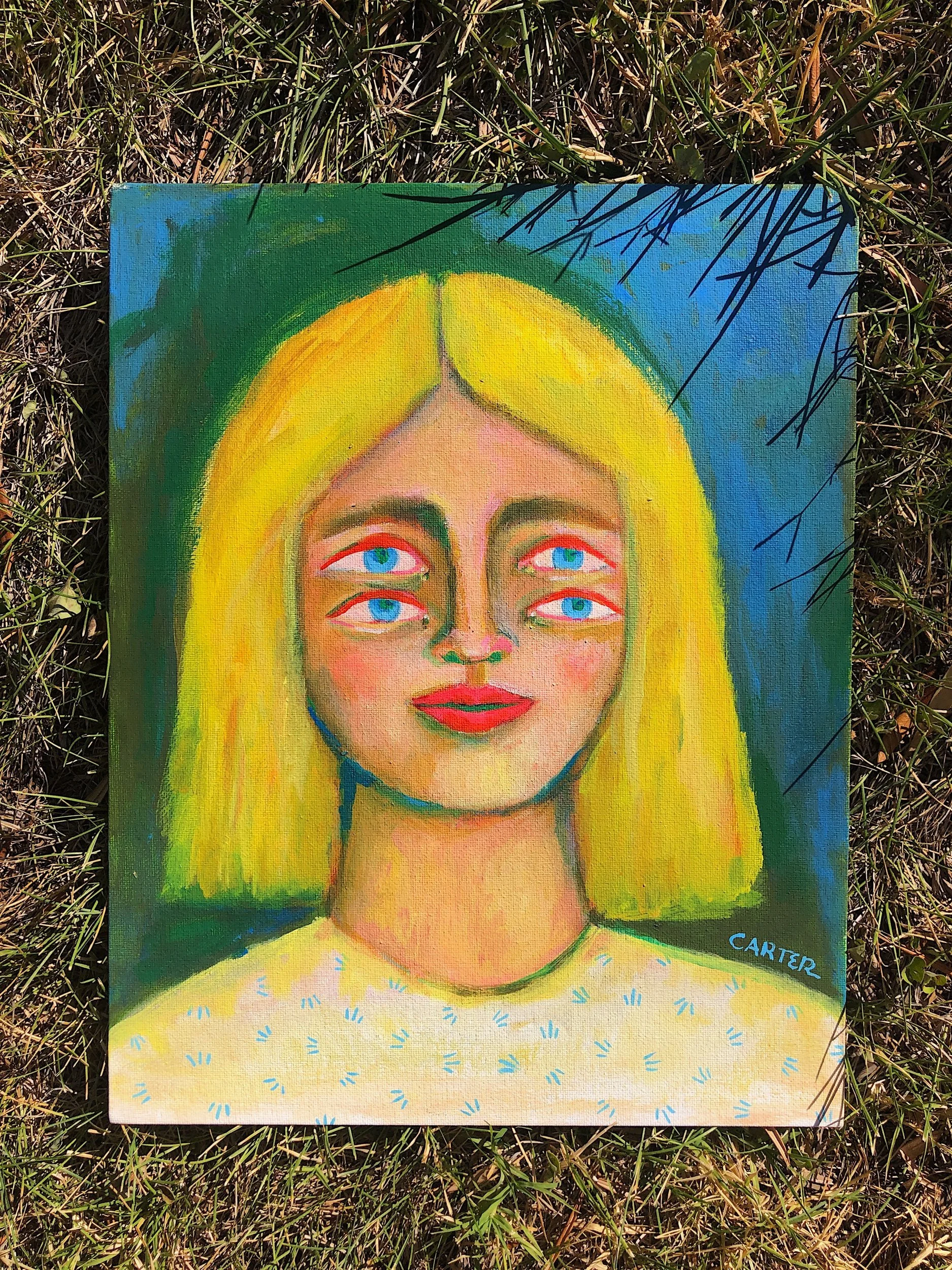 childrens art, child painting, spiritual painting, spirit guides, los angeles artist, conscious art, alien art, colorful portrait, portrait painting