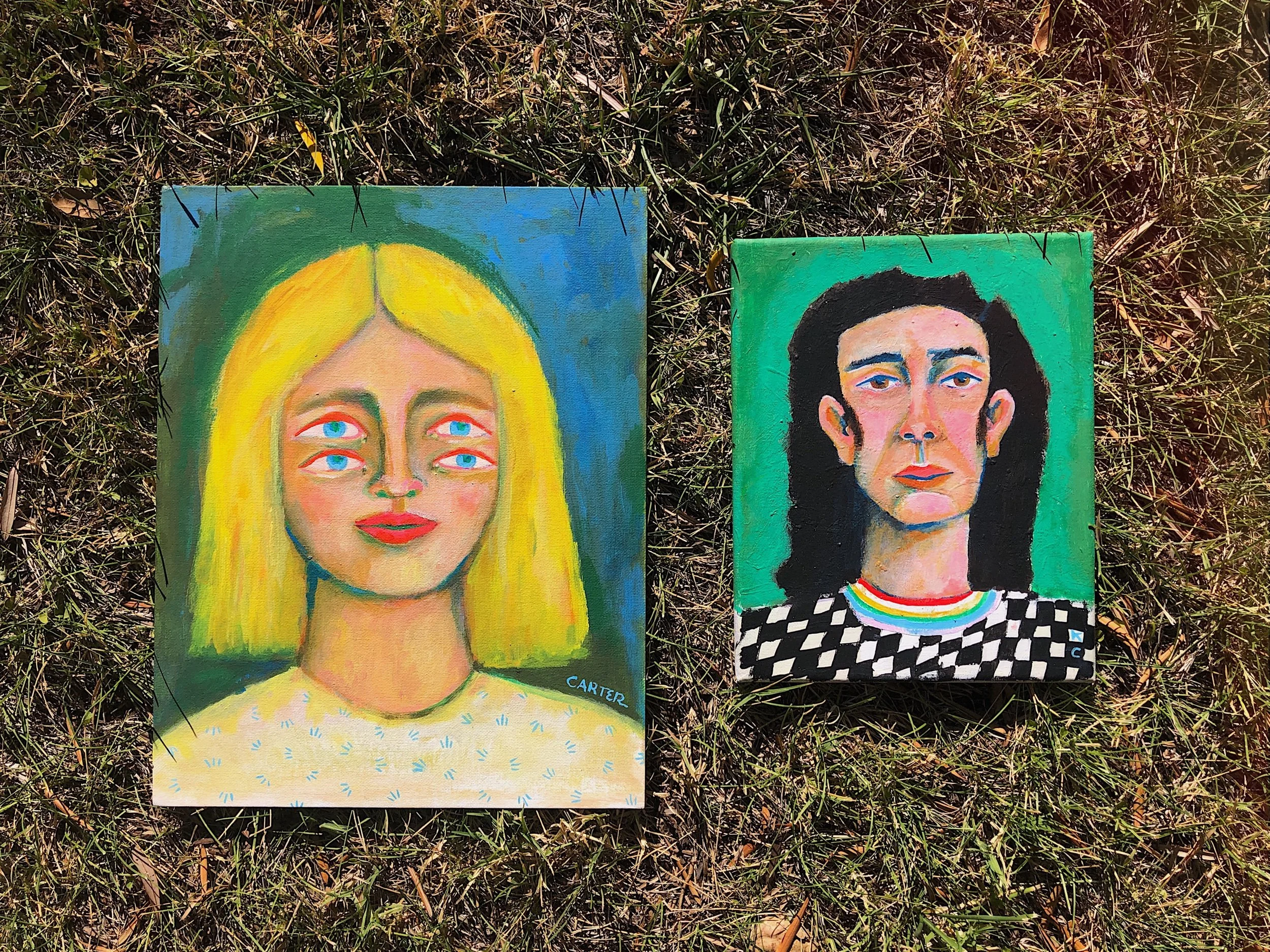 childrens art, child painting, spiritual painting, spirit guides, los angeles artist, conscious art, alien art, colorful portrait, portrait painting