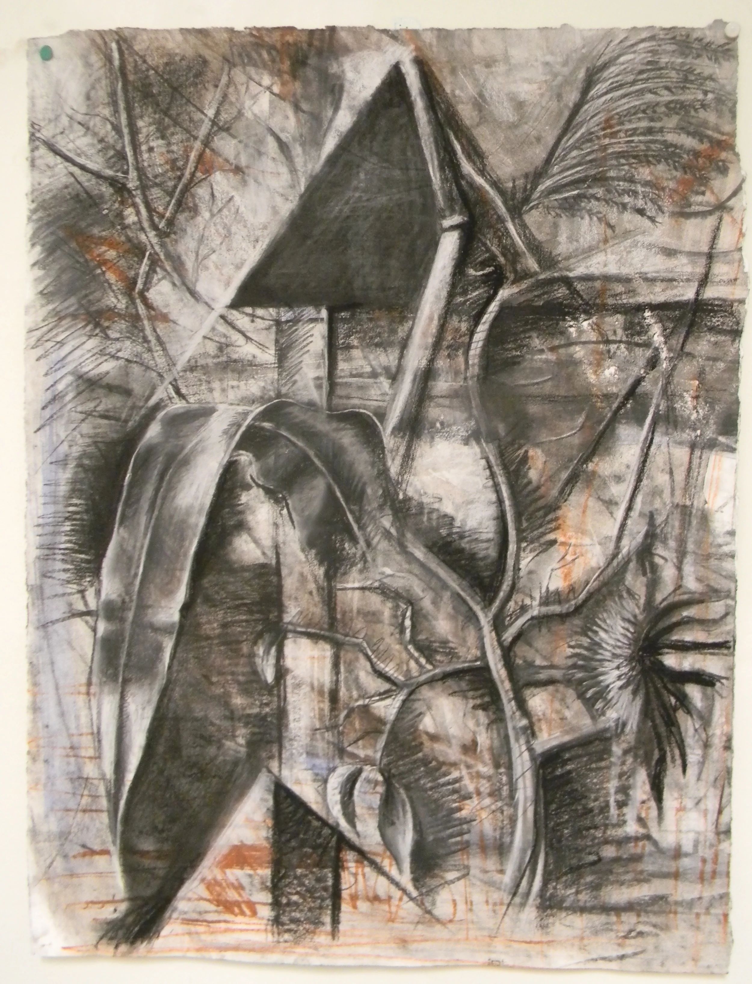  charcoal, pastel, gesso, watercolor &nbsp;  16" x 20" 