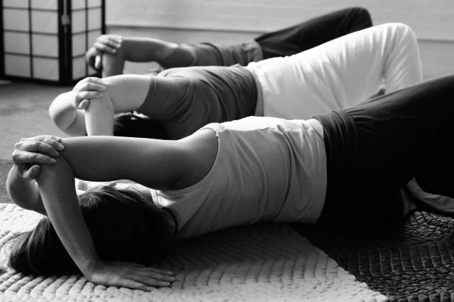 Most of the lessons are done lying on the mat and have a gentle, mindful quality.