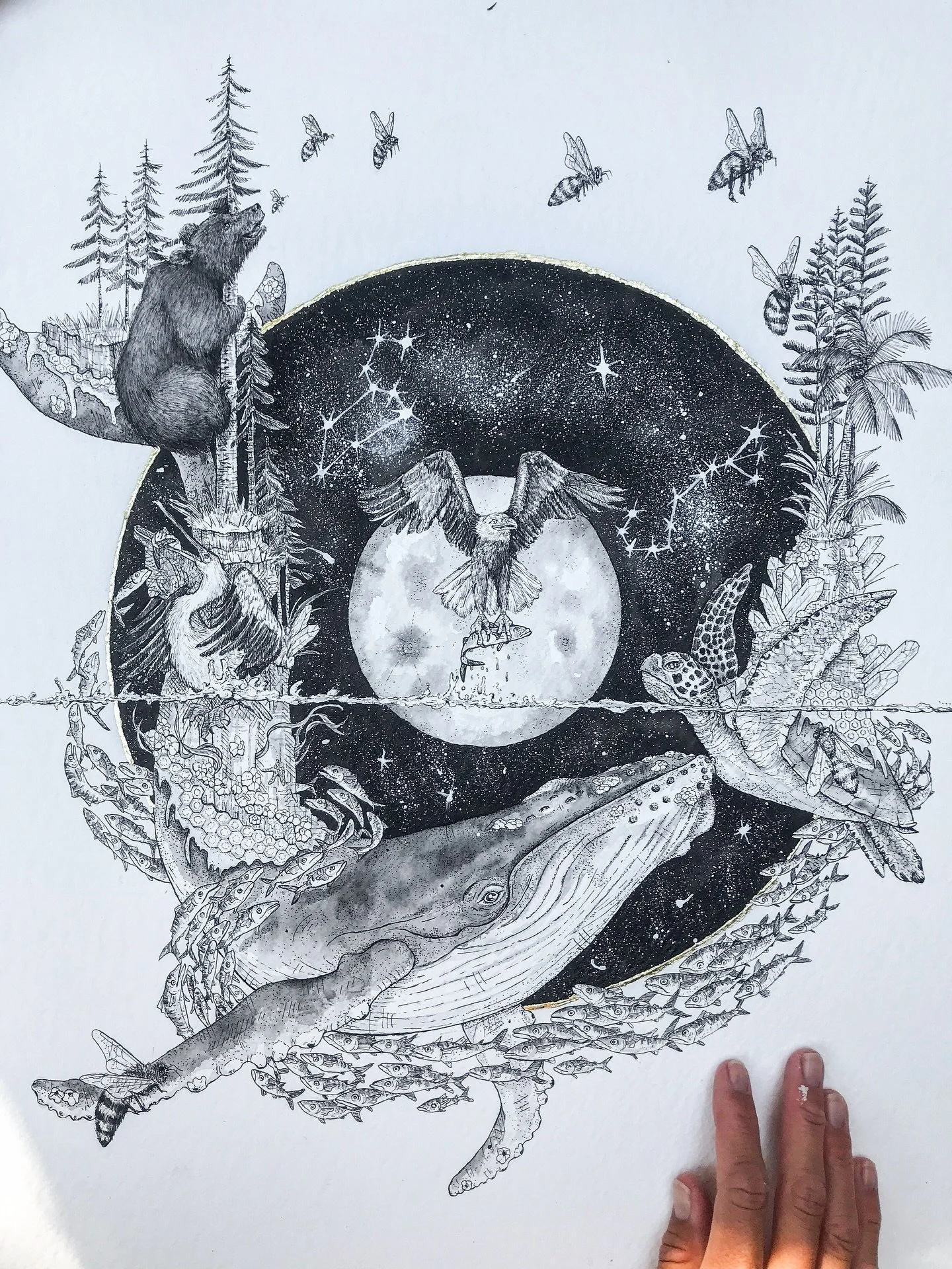 zoom in on this one…
“All One”…aka the “bait ball piece” 🤭
A custom piece based off a client’s dreamscapes. Always an honor to visually portray the soul narratives y’all share with me🤍
24”