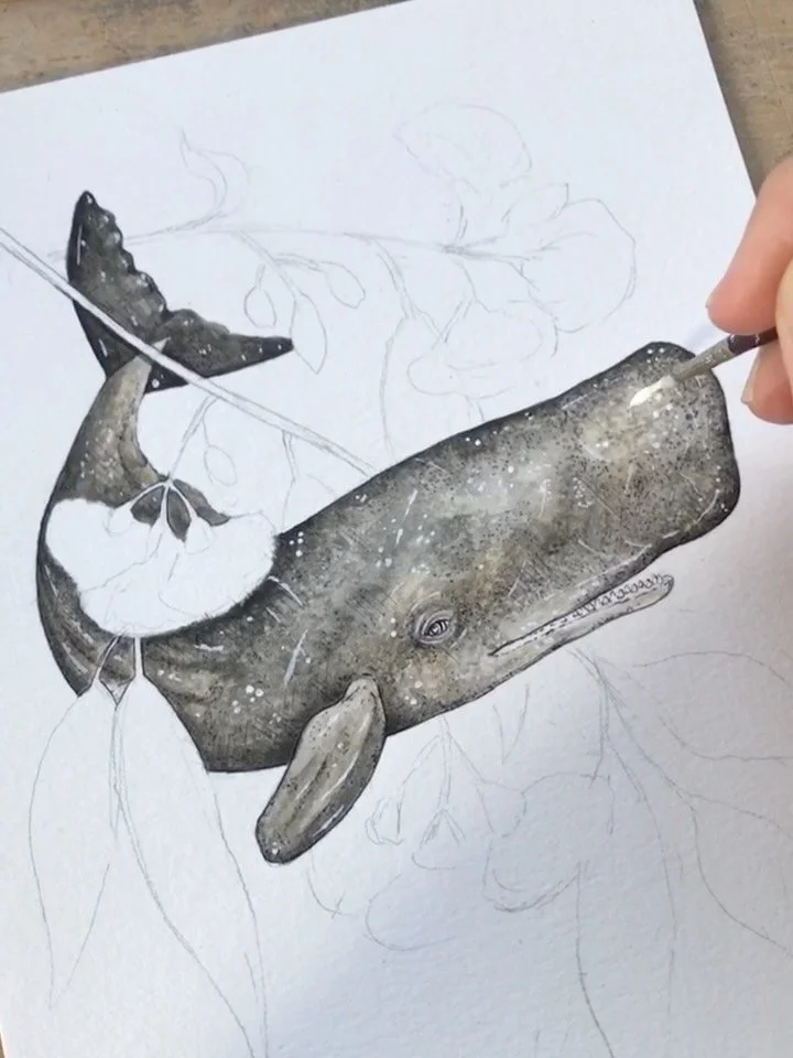 anything is possible. 🐋🌸
layer by layer, and line by line.
you&rsquo;ve got this.

I made this painting of a sperm whale + gum flowers as a reminder of life&rsquo;s whimsical possibilities.

6&rdquo; x 8&rdquo;
Watercolor + mixed media on paper