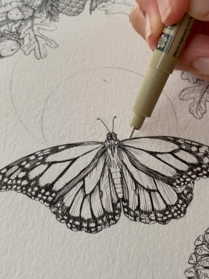 A season of transformation is here🪽
This piece feels like a visual reminder.

&ldquo;Unfurling of Wings&rdquo;
11&rdquo;x17&rdquo;
Pen and ink on paper 

(Last slide = pheasant friend from Big Island)