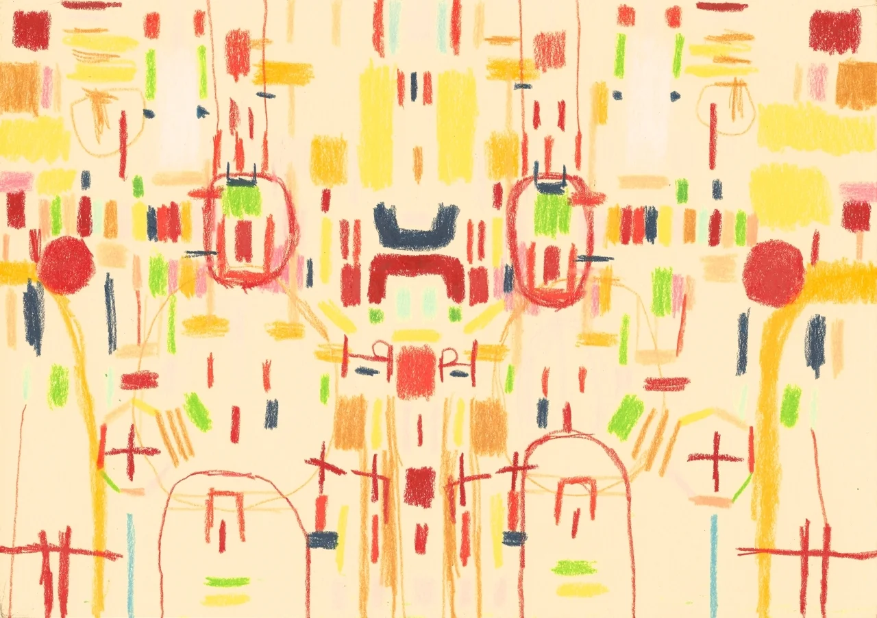 Unity Code, Red and Blue, 2014, colored pencil on paper, 8x11.5