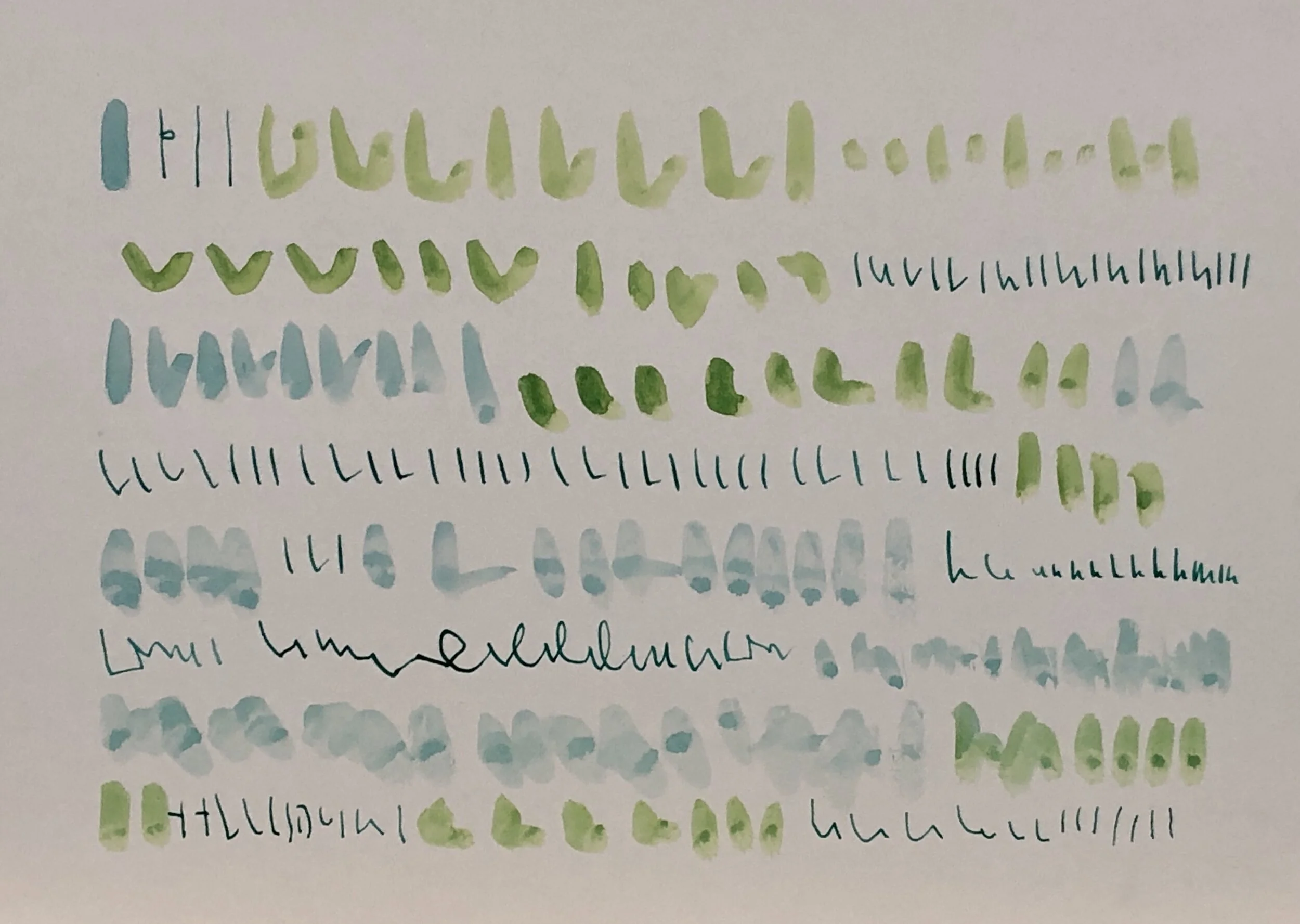 Mystery Writing, Green No. 1, 2019, ink and gouache on paper, 11X14