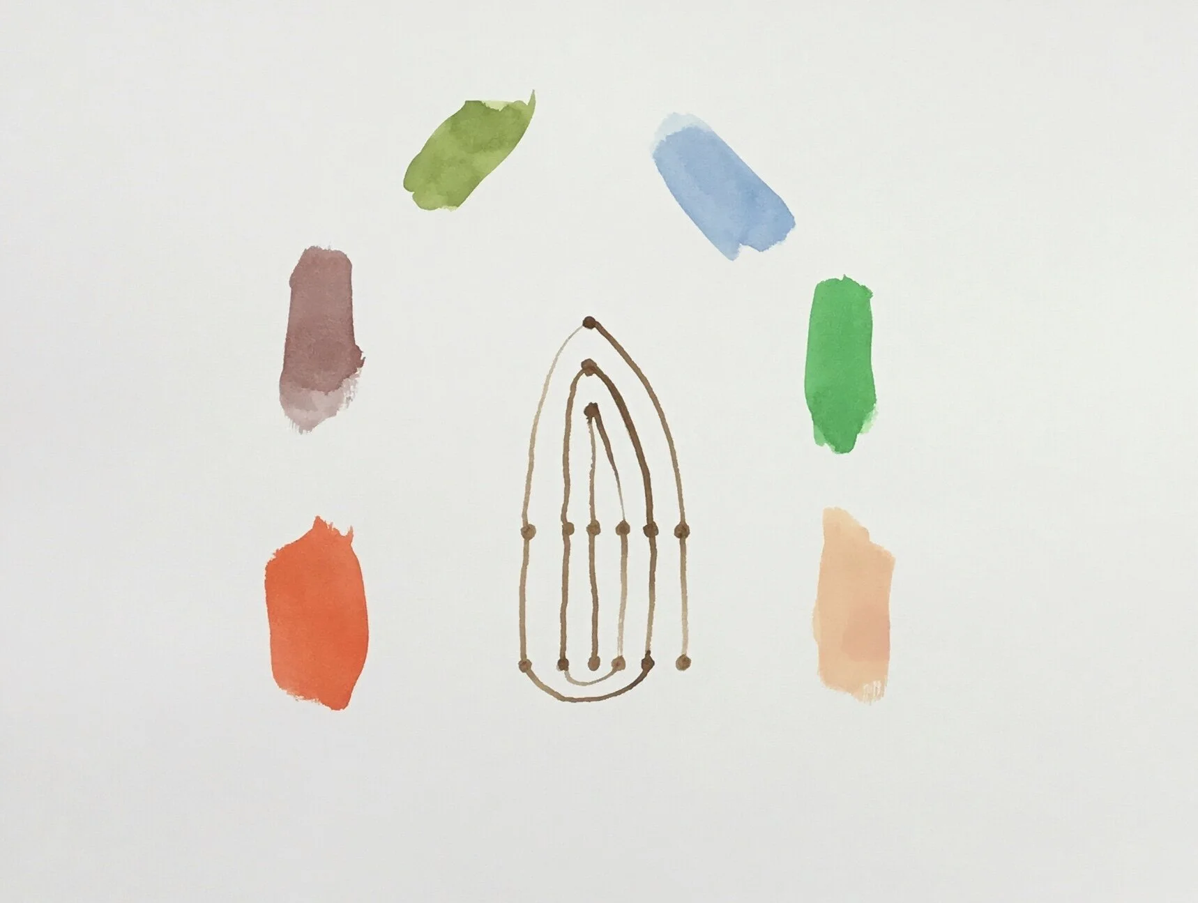 Mystery Semaphore June 21 No.1, 2020, walnut ink and gouache on paper, 11x14