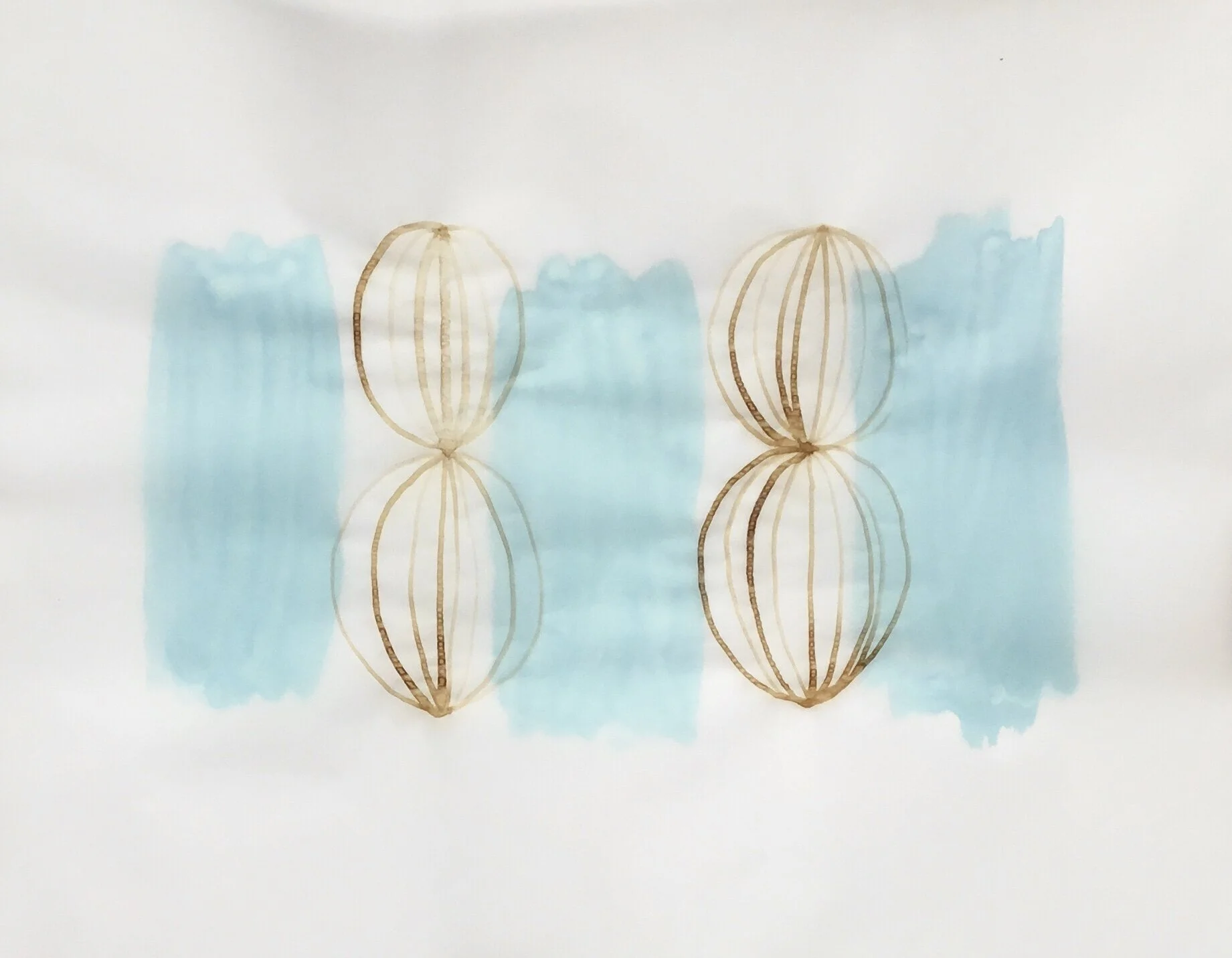 Mystery Gateways Twin Blue, 2020, walnut ink and gouache on paper, 11x14