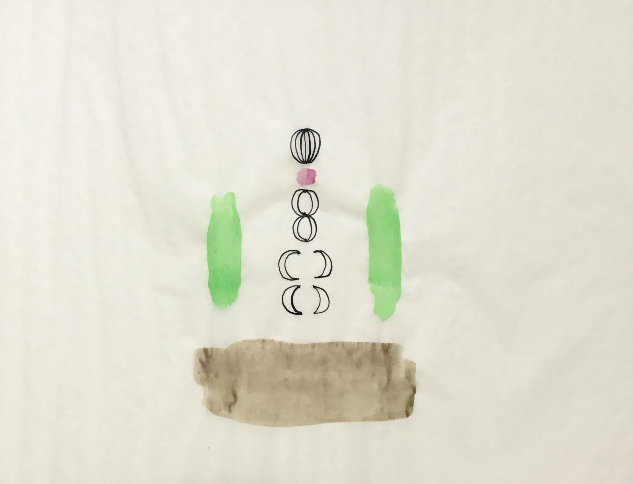 Mystery Monument Green and Pink, 2020, India ink nettle ink and gouache on paper, 11x14