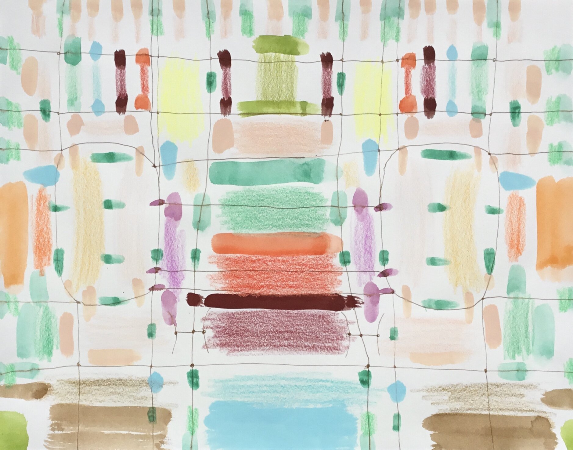 Unity Code June, 2020, walnut ink colored pencil and gouache on paper, 11x14