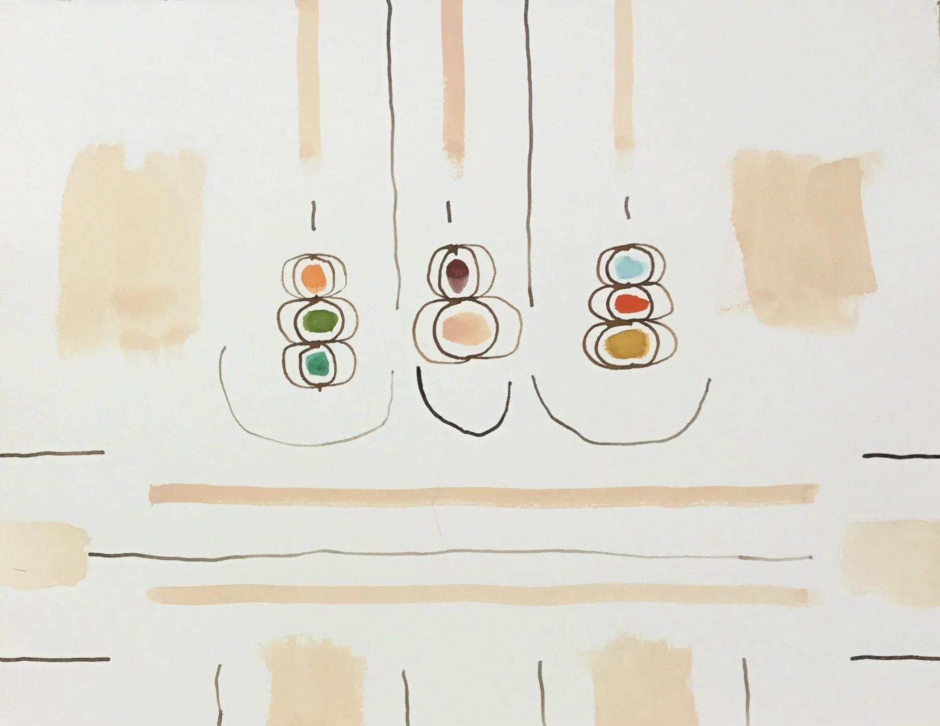 Mystery Semaphore Garden, 2020, walnut ink and gouache on paper, 11x14