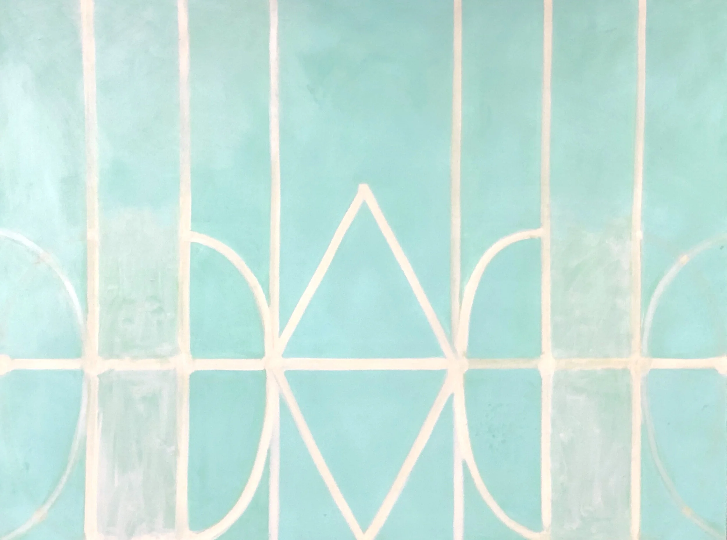 Transception Network: Aqua, 2020, oil and marble dust on canvas, 36X48 