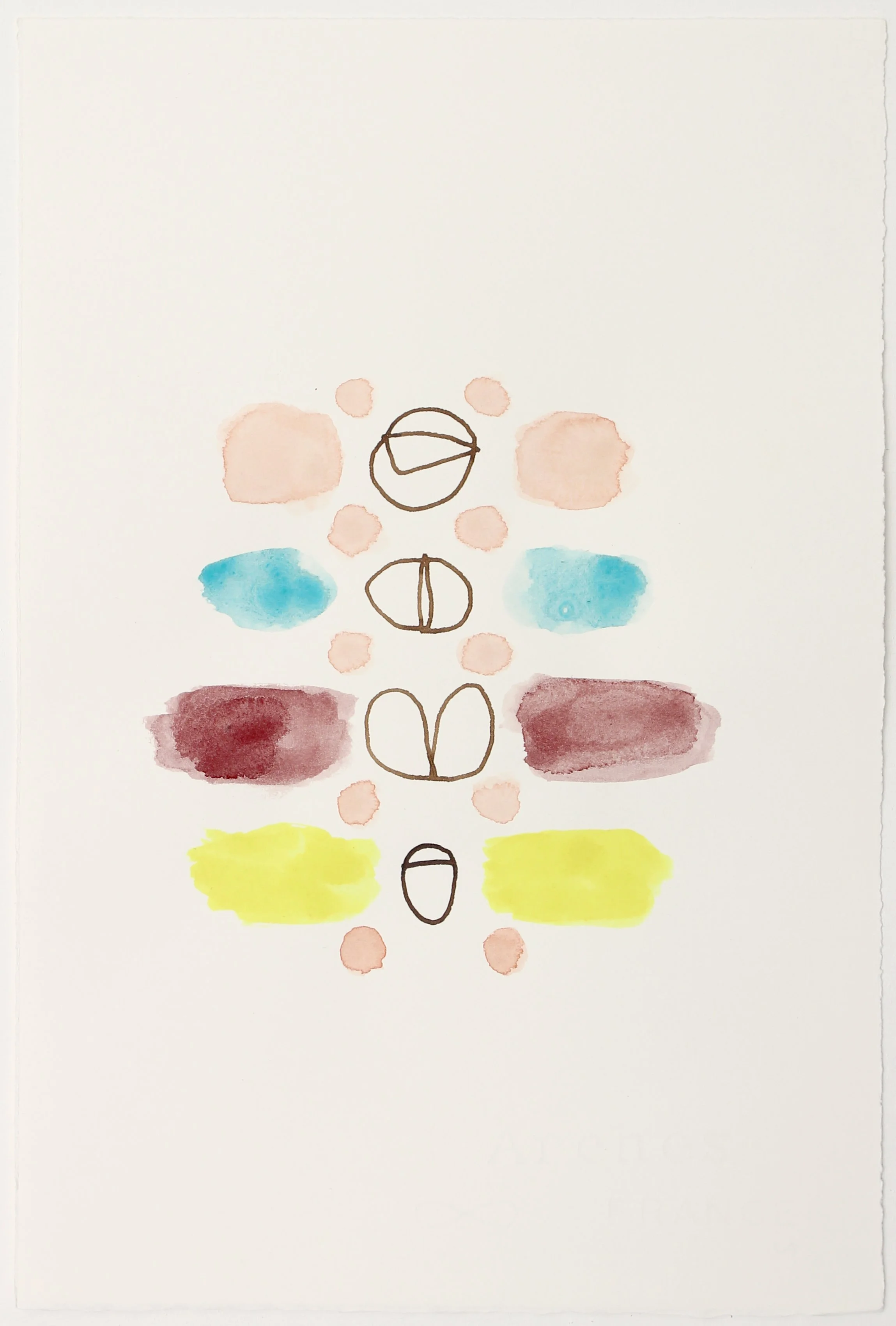 Mystery Semaphore with Garnet Throughout and Sleeping Beauty Turquoise, 2022, walnut ink, gouache, watercolour, garnet and sleeping beauty turquoise on Arches paper, 11X7.5