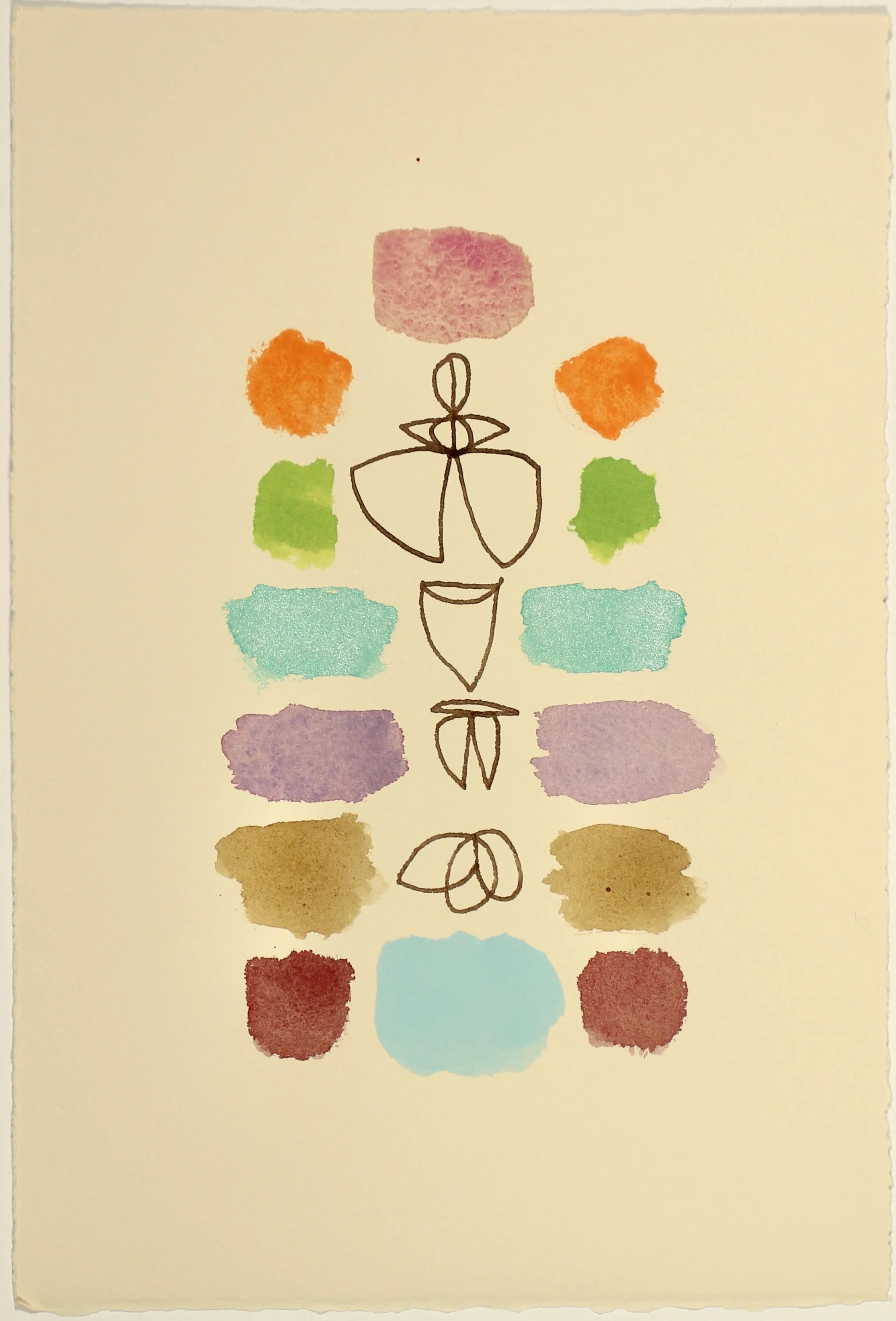 Mystery Semaphore with Fuchsite, 2022, walnut ink, fuchsite, gouache and watercolour on Arches paper, 11X7.5