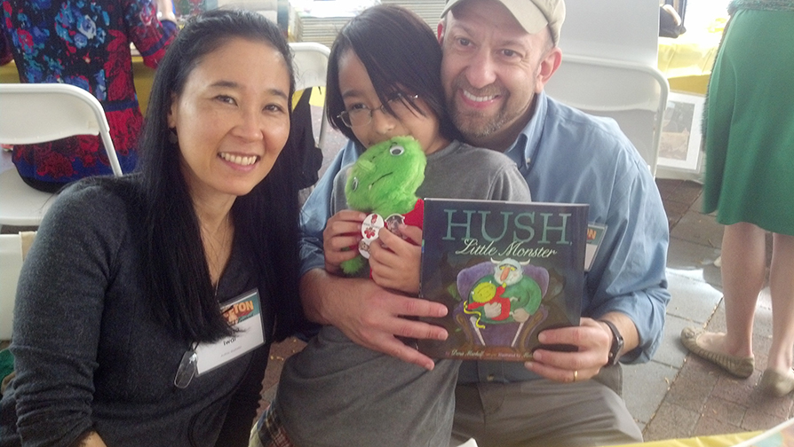 WIth our book and our little monster....