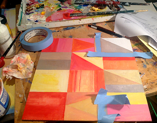 My second collage -- taping edges -- midway through.