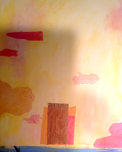 My painted base with some things glued down. This is on a 20" x 20" illustration board