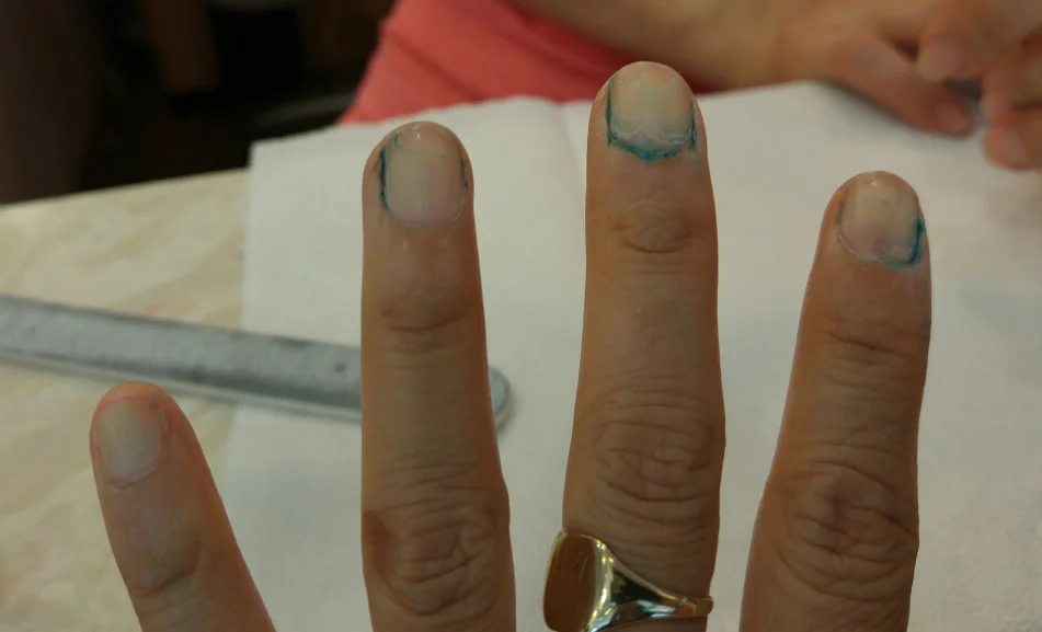 This is after scrubbing and scrubbing them -- I couldn't get the paint and dye off.