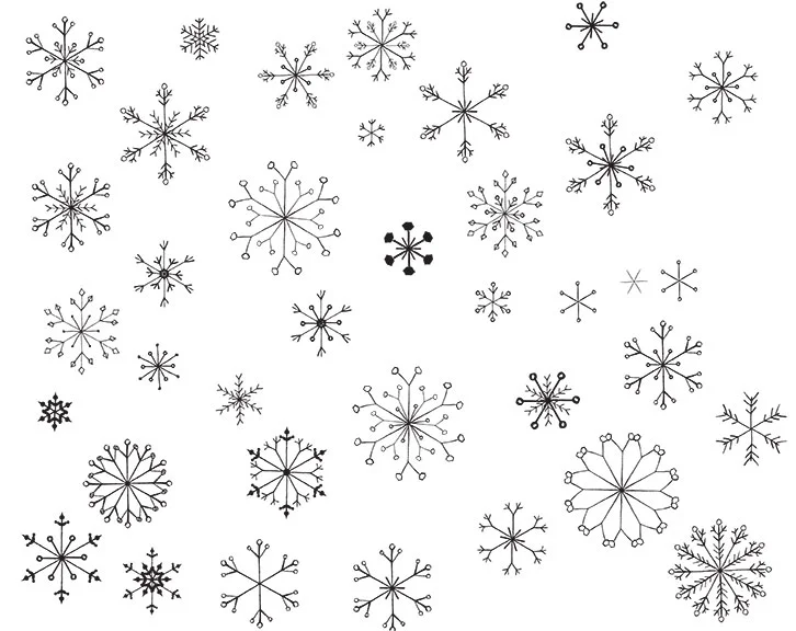 Assembled snowflakes, vectored and created in Illustrator