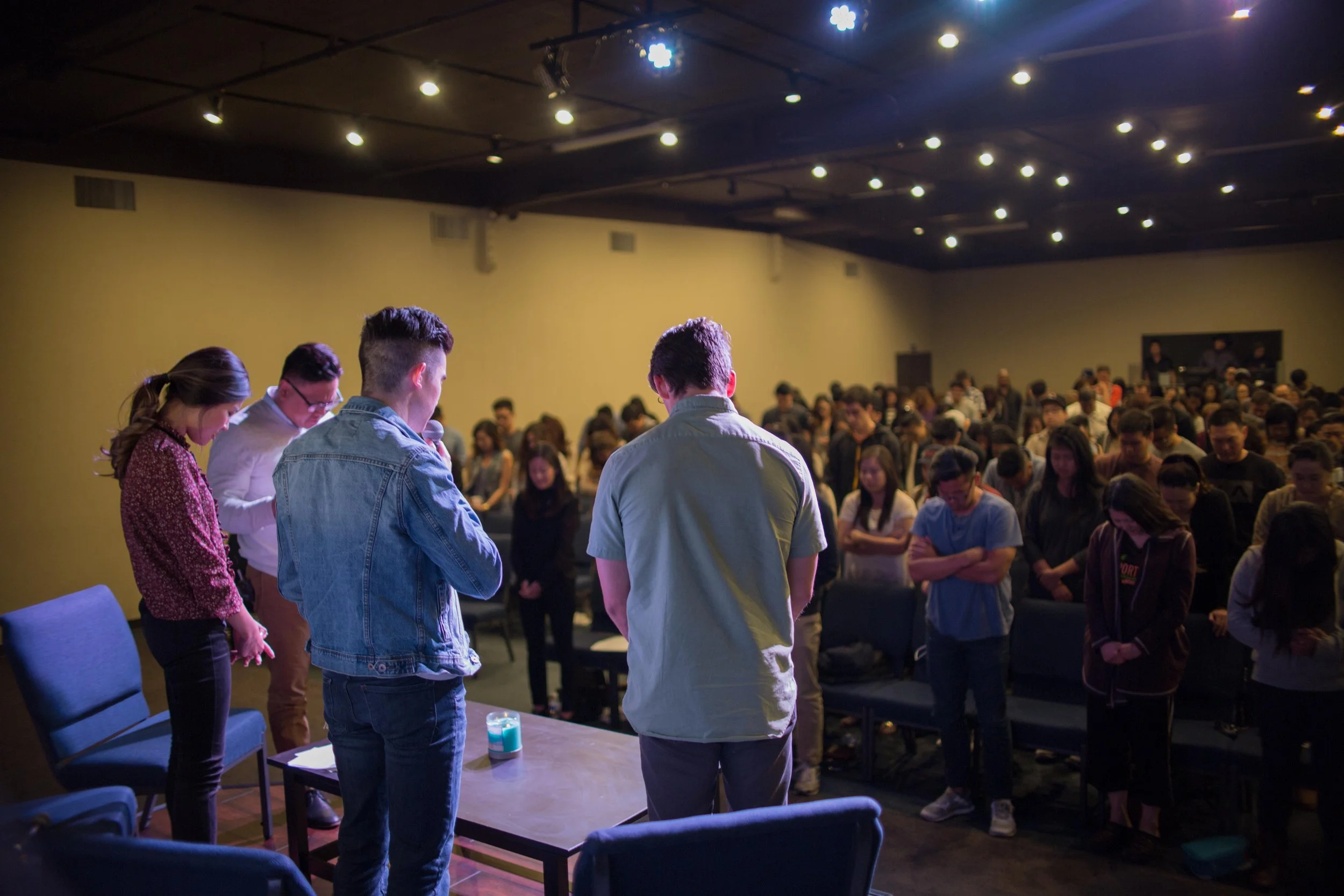 Ekko's Mary & Joseph Initiative hosts a Screening of The Drop Box. Brian Ivie - Director, praying over the congregation after our Q&A Session.