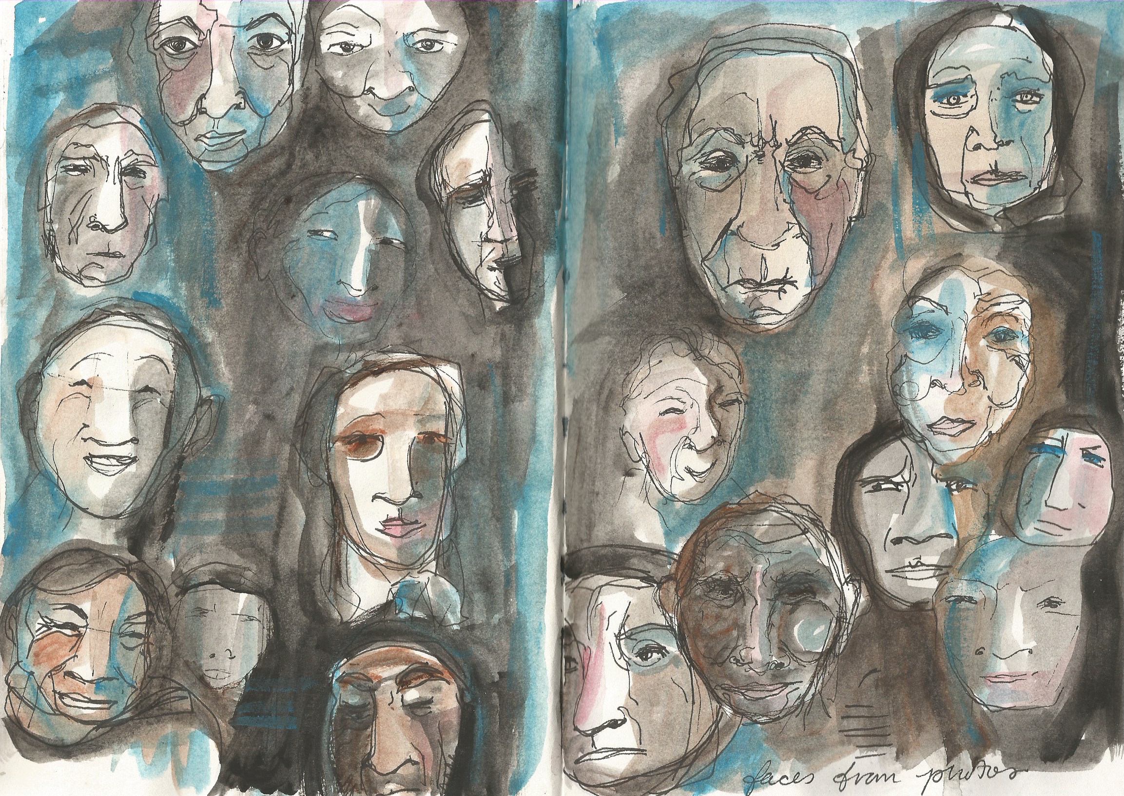 pen, watercolour