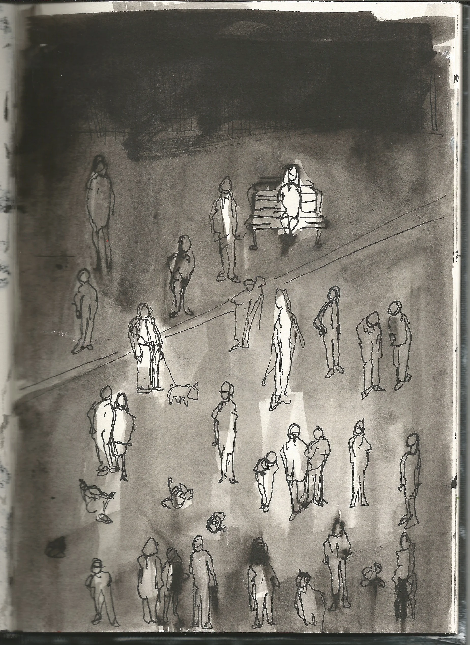 people sketch - playing with perspective, pen and ink
