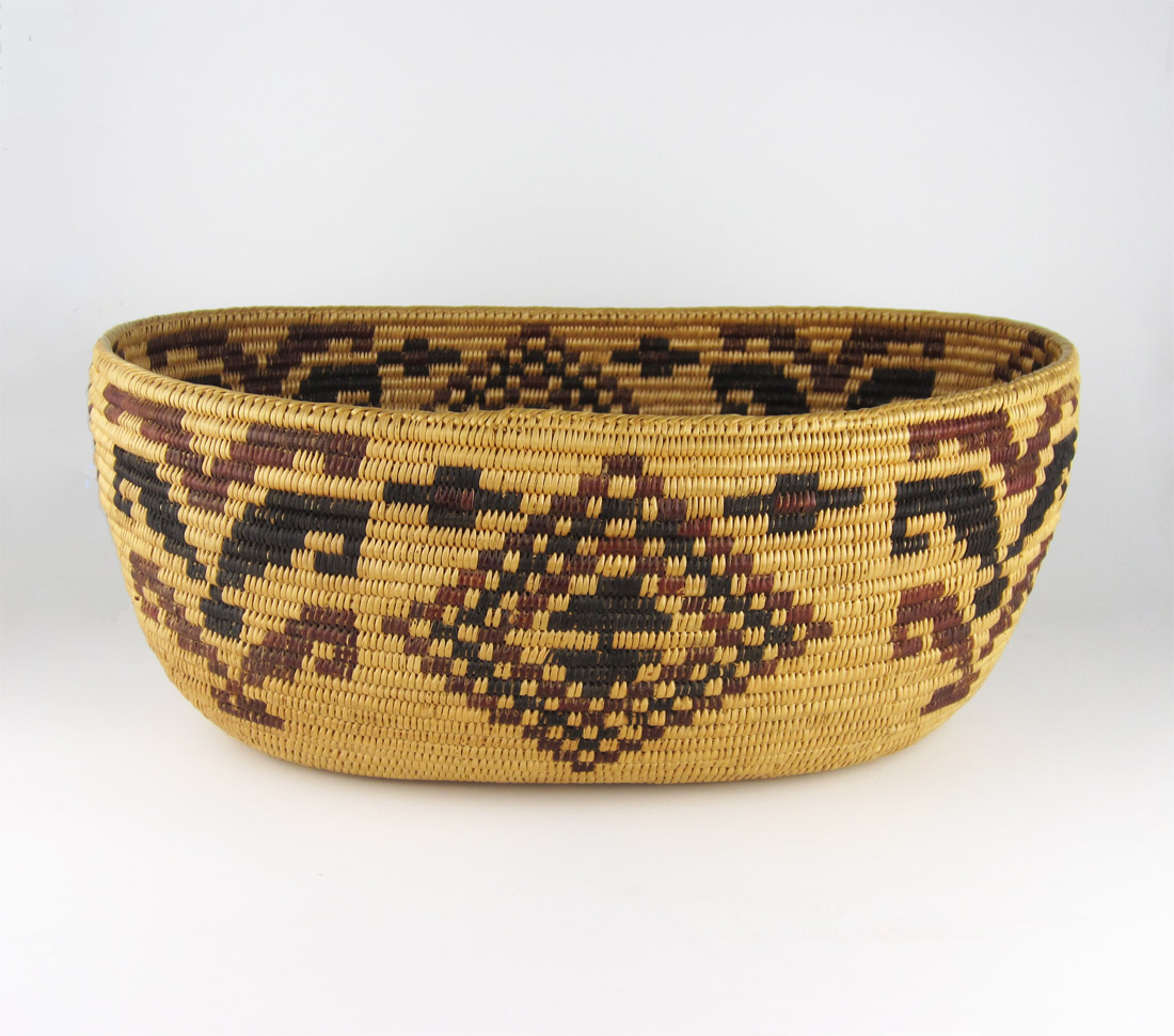 Mono Paiute basket, woven by Sally Lundy, Mono Paiute. ex: Yosemite Field Day 1929; Emma Cain Collection. http://www.marcyburns.com/baskets-collection/mono-paiute-polychrome-basket