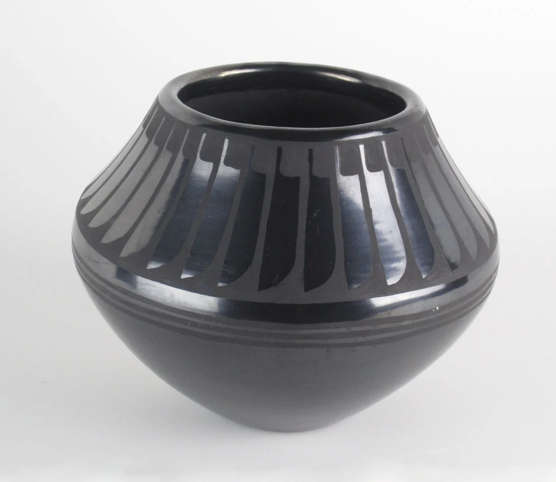 San Ildefonso gunmetal jar by Maria and Santana