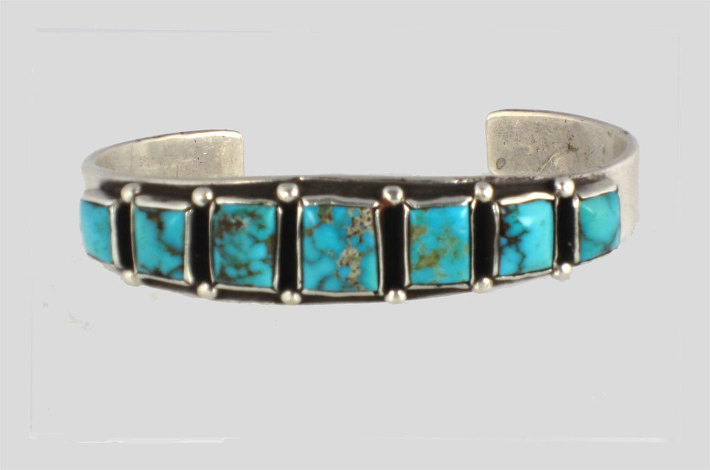 Early Navajo row bracelet with graduated rectangular stones — Marcy Burns  American Indian Arts