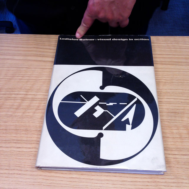 This is Rob pointing out Ladislav Sutnar's book on modern design. There is a Kickstarter campaign for a gorgeous facsimile edition in the works (attention to ink and paper stocks, etc). We got in on it.