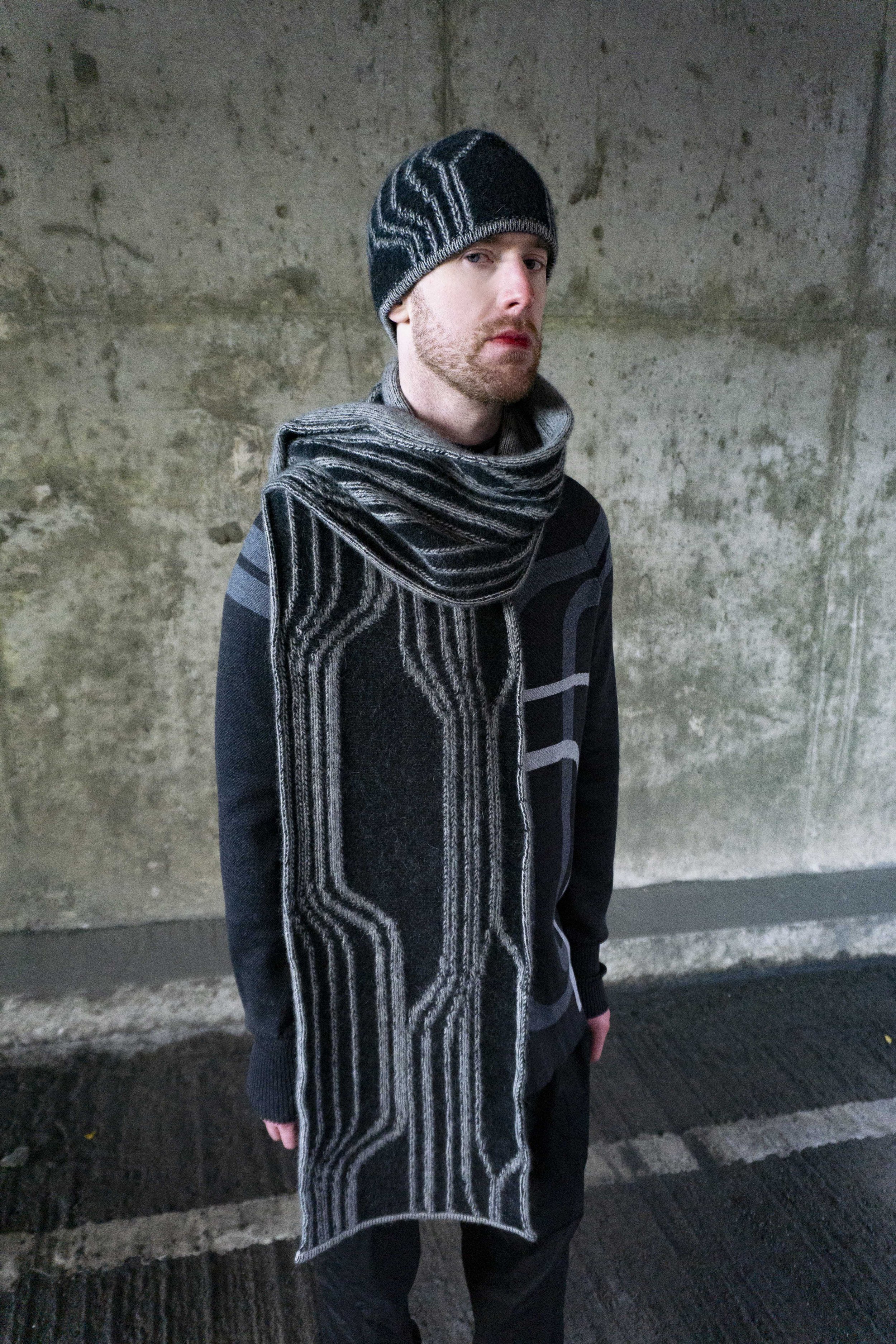 Fintan Mulholland - Loop Maze I -Charcoal -  Legend Hat - Legend Scarf -  Calcite,Obsidian.jpg