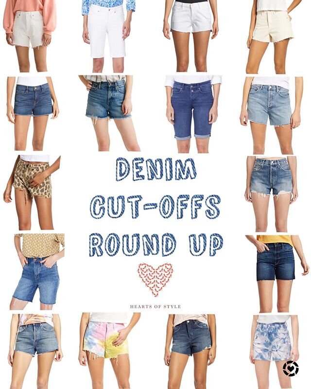 💙 DENIM SHORTS ROUND-UP!!! 💙 I received a lot of inquiries about my denim shorts from the try on post that I did for @hinsonwushirts (saved in my story highlights if you missed it!). You can find the ones I was wearing on the left and right middle 