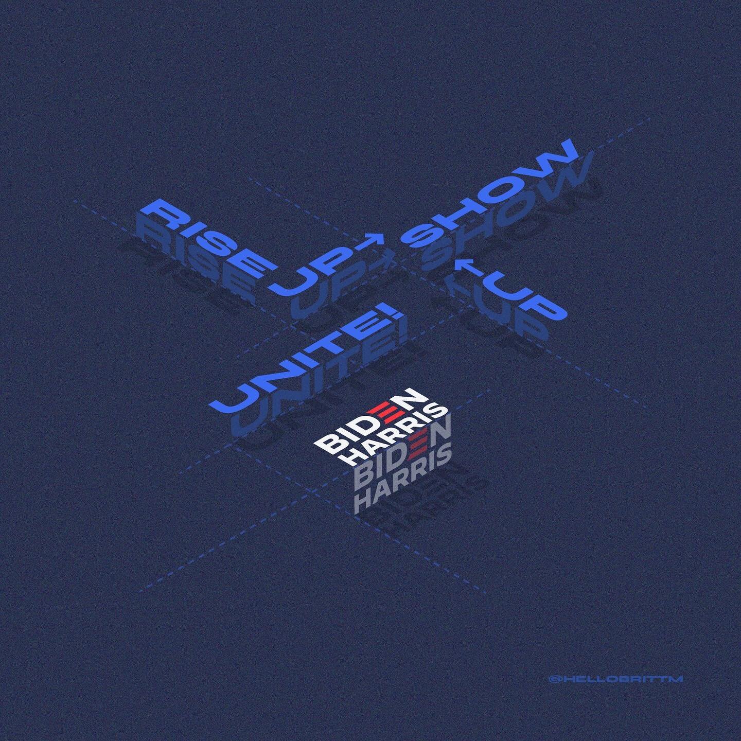 One week until Election Day! #bidenharris2020

Experimenting with isometric text to create 3D effect artwork for the #riseupshowupunite grassroots movement in support of Biden/Harris. 

Thanks to @bonjourmonde for the great opensource typeface #synee