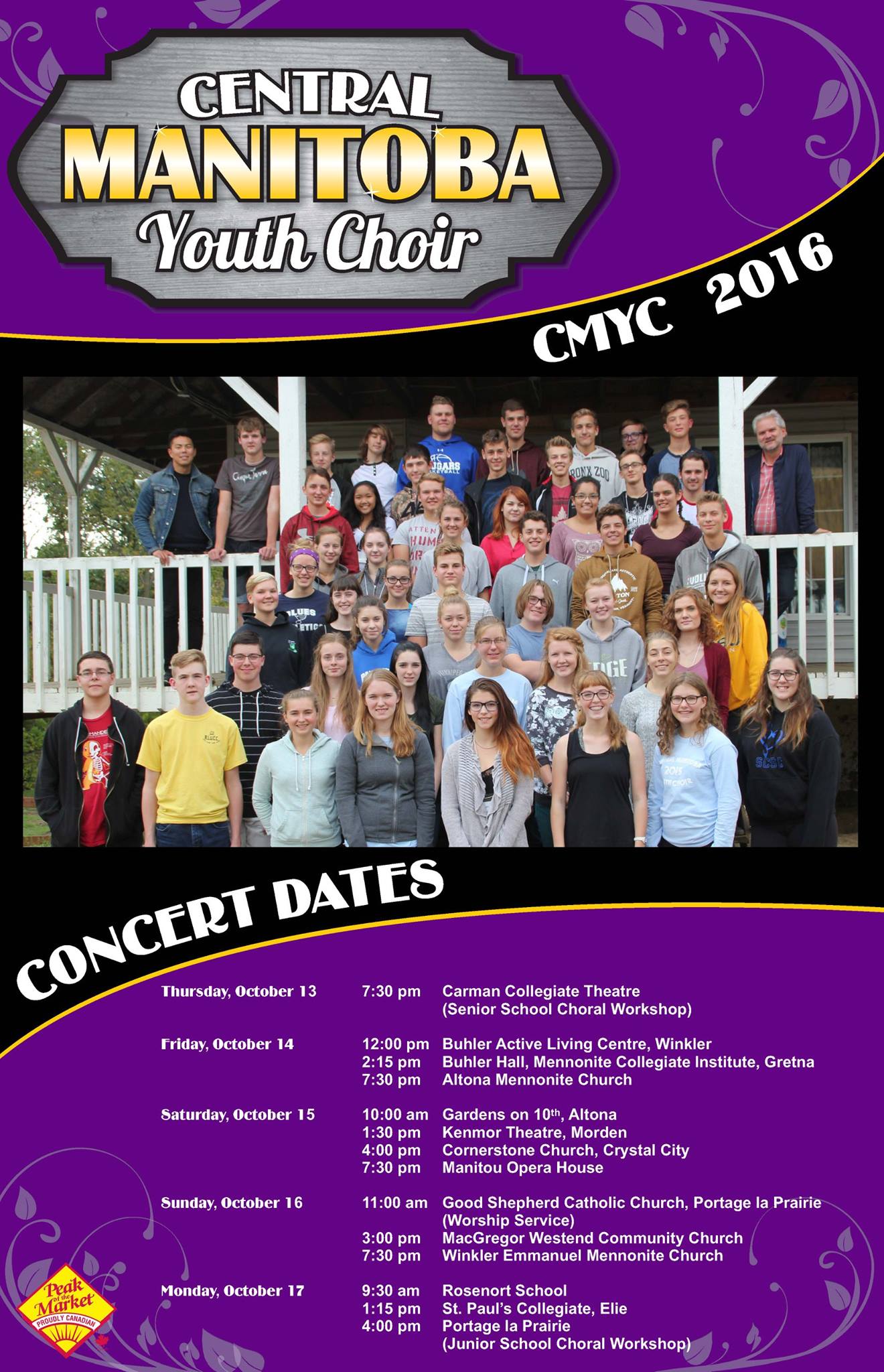 Central Manitoba Youth Choir (CMYC) 2016 Concert Dates