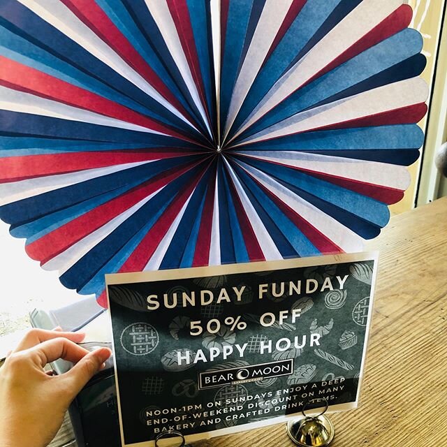 Alright my FIREWORKing Boerneites! It is indeed that time again! 12p-1p #sundayfunday HALF OFF HAPPY HOUR! ✨ &bull; Come on out to get your FAVORITES half off. The wind is still kicking, making your outside coffee sips worth while. &bull; We've got o