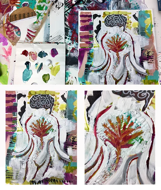 On asking what I needed for comfort during this transition for myself I discovered "White Space" was what my painting needed as well as what I needed. White space = gave me the room to be as I am, feel how I do, and look the way I look without letting the dark cloud of my judgements come in and label me and my body or crowd out who I really am.